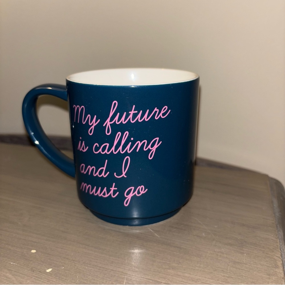 “My future is calling and I must go” Blue and Pink Ceramic Mug - Picture 3 of 8